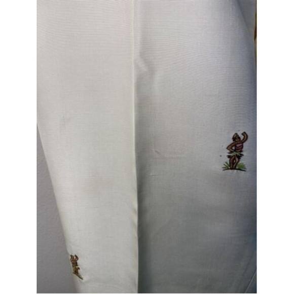 Vtg 80s Raw Silk J. McLaughlin Pants Hand Embroidered Hula Dancers Cream‎ - Picture 9 of 9